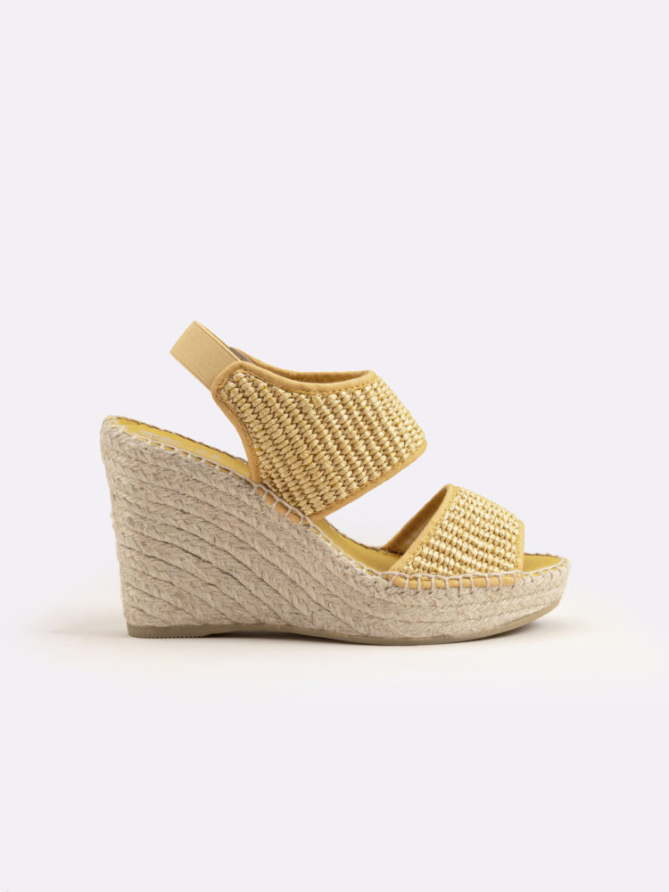 Alpargata cuña mujer rafia amarilla