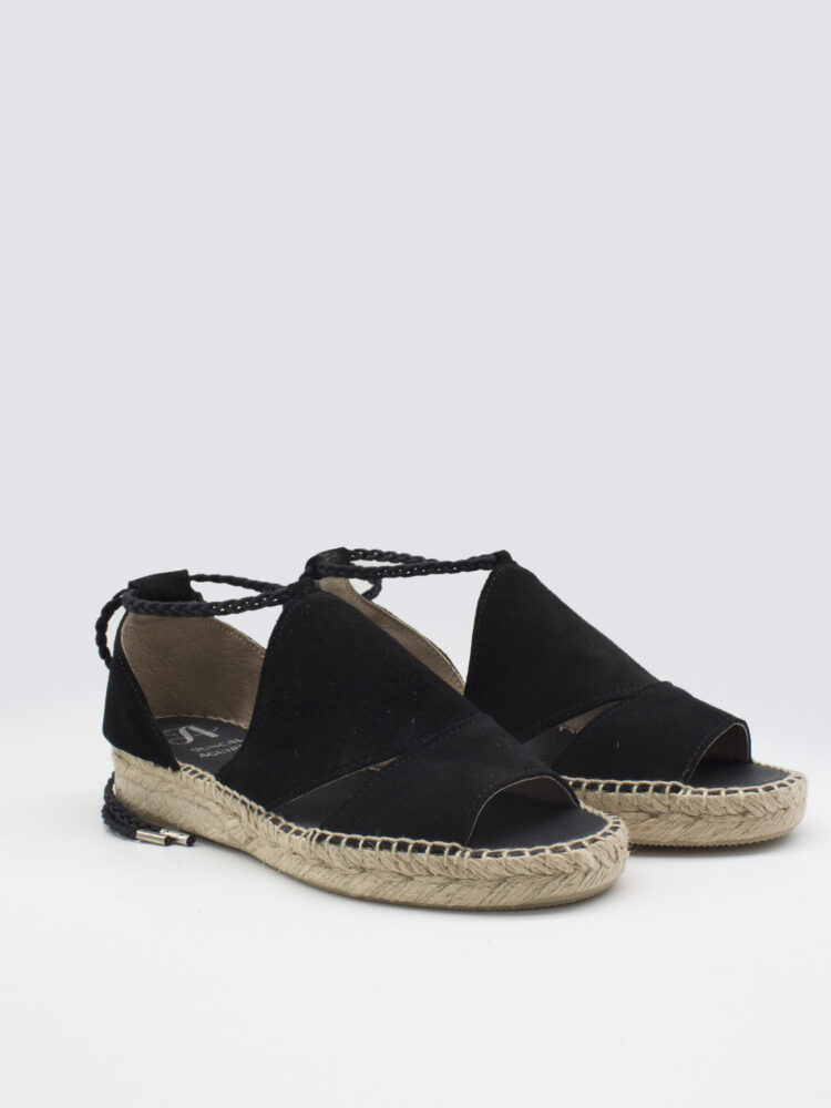 Alpargata mujer plana cordones negra
