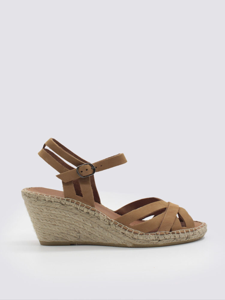 Sandalia cuña mujer marrón