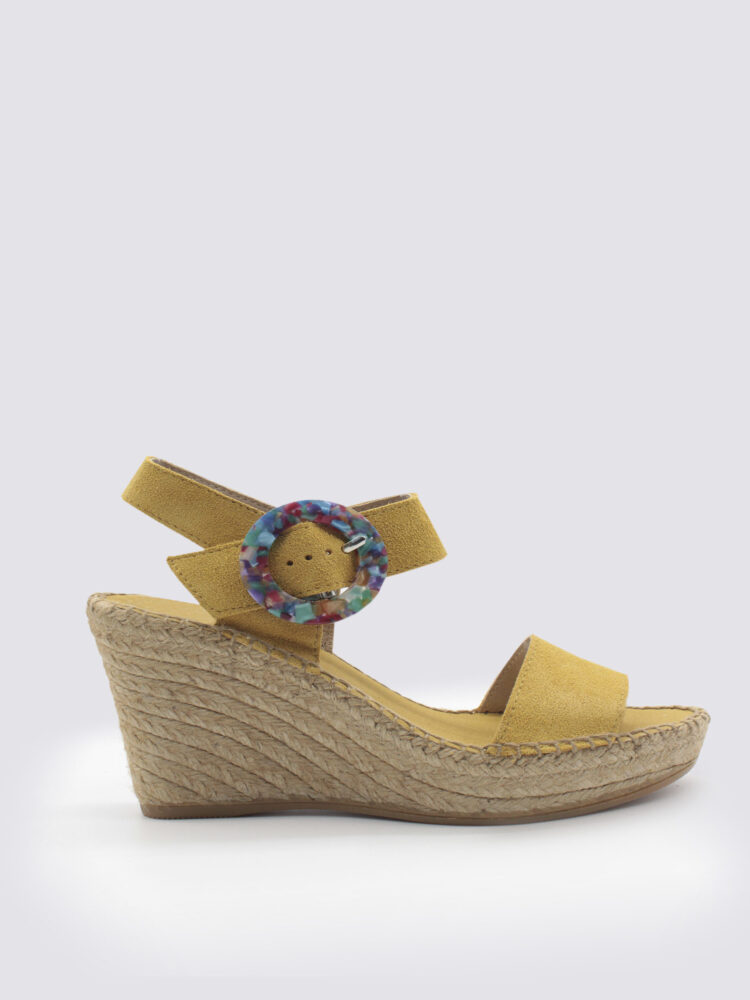 Sandalias cuña mujer hebilla amarilla