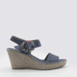 Sandalias cuña mujer hebilla azul