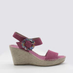 Sandalias cuña mujer hebilla rosa