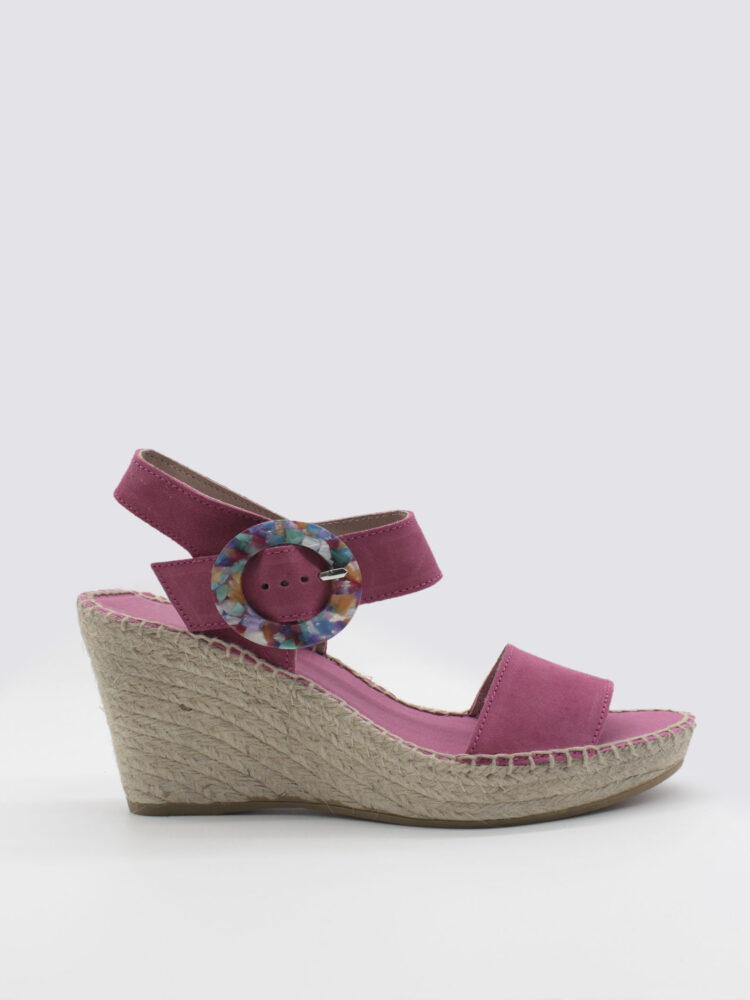 Sandalias cuña mujer hebilla rosa