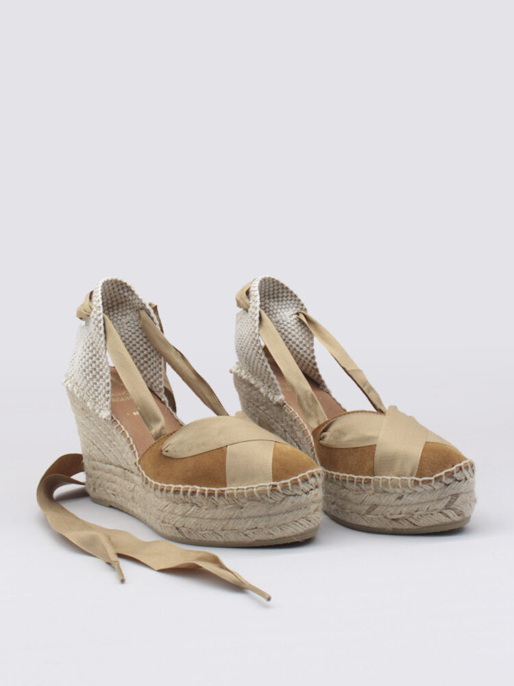 Esparteñas valencianas cuña mujer marrones